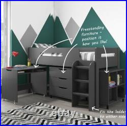 NEW! Modern Bunk Bed with Storage + Ladder + Slide Desk Dark Grey Kids Bed