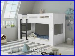 New Bloc 3ft Single White Kids Childrens Low Cabin Bunk Bed Frame & Black Ladder