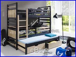 New Brand JMS-40 Triple Bunk Beds, wooden kids sleeper, storage, MODEL 2018