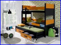 New Bunk Bed PINOCHET with MATTRESSES Triple Bed Many Colours With Trundle Bed