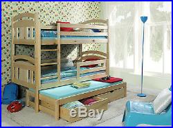 New Bunk Beds Solid Wooden Pine Triple Sleeper Mattresses Drawers