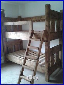 New Chunky Rustic Wooden Handmade Single Bunk Bed