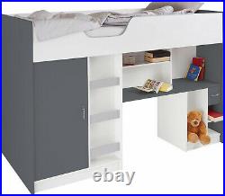 New High Cabin Bunk Single Childrens Kids Bed Lifestyle Grey/white (r140gw)