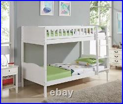 New White Bunk Bed Wooden Frame Sleeper With Ladder Solid Wood Top Safety Rail