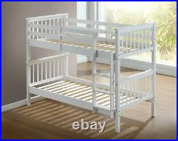 New White Finish Wooden 3'ft Single Bunk Bed Frame + Under Bed Storage Drawers