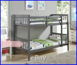 New Wooden Bunk Bed Single Frame 3FT Size White Grey Natural Pine Mattress Kids