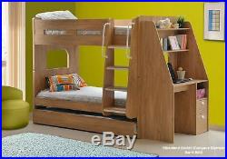 Olympic Bunk Beds with Large Desk And Trundle Guest Bed White or Oak Finish