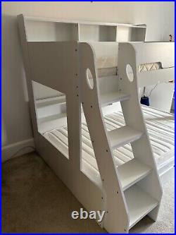 Orion White Wooden Storage Triple Sleeper Bunk Bed Frame and Mattresses