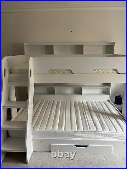 Orion White Wooden Storage Triple Sleeper Bunk Bed Frame and Mattresses