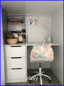Pegasus White Wooden High Sleeper Childrens Bunk Bed Desk Storage Wardrobe