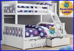 Pine Double Bunk Beds With Drawers Triple Sleeper For Three Children or Adults