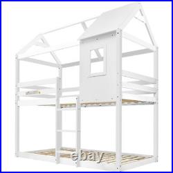 Pine House Canopy White Treehouse 3FT Single Bunk Bed Wooden Frame Kids Sleeper