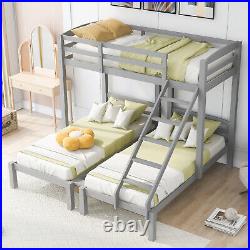 Pine Wood Kids Children Bed Frame Bunk Bed Single Size Bed Triple Sleeper Grey