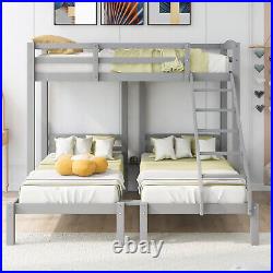 Pine Wood Kids Children Bed Frame Bunk Bed Single Size Bed Triple Sleeper Grey