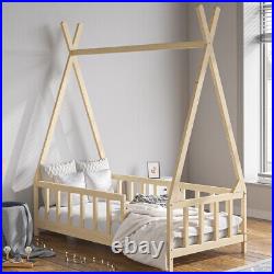 Pine Wooden Kids Bed House Frame Baby Toddler Children Slatted Bedframe Bedstead