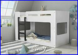 Pluto Kids White Bunk Bed Low Cabin Style Fun Play Den 3ft Single