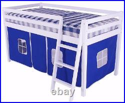 SHORTY Cabin Bed Mid Sleeper loft Bunk Tent Blue White Frame 2FT 6 Wooden Pine