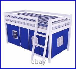 SHORTY Cabin Bed Mid Sleeper loft Bunk Tent Blue White Frame 2FT 6 Wooden Pine