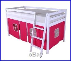 SHORTY Cabin Bed Mid sleeper Loft Bunk Kids Childrens Tents White Wooden 2FT 6