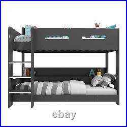 SKY Dark Grey Bunk Bed with Storage Shelves Ladder Can Be Fitted Either Side