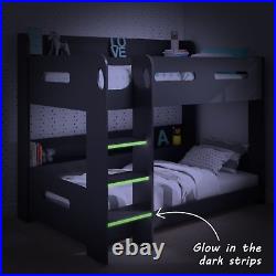 SKY Dark Grey Bunk Bed with Storage Shelves Ladder Can Be Fitted Either Side