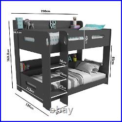 SKY Dark Grey Bunk Bed with Storage Shelves Ladder Can Be Fitted Either Side