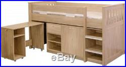 Seconique Merlin Study Bunk Bed With Shelves, Cupboards & Desk Bookcase in Oak
