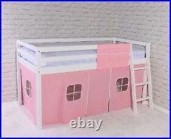 Shorty Cabin Bed Mid Sleeper loft Bunk Tent Girls Pink New White Frame 2FT 6