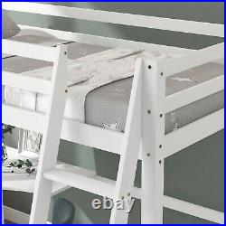 Single 3FT Loft Bed Frame With Desk High Sleeper Bunk Bed Pine Wood Children Bed