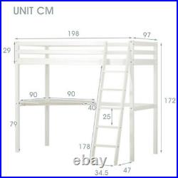 Single 3FT Loft Bed Frame With Desk Set High Sleeper Bunk Bed Teens Wooden Bed