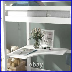Single 3FT Loft Bed Frame With Desk Set High Sleeper Bunk Bed White Wooden Bed