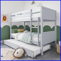 Single Bunk Bed Detachable Light Grey Wooden with Trundle Bed and Ladder