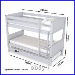 Single Bunk Bed Detachable Light Grey Wooden with Trundle Bed and Ladder