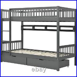 Single Bunk Bed Frame 3FT 2 Drawers Wooden Kids Bed withLadder for Twin Children
