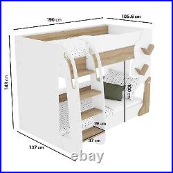 Single Bunk Bed Oak White Kids with Shelves and Built-In Ladder