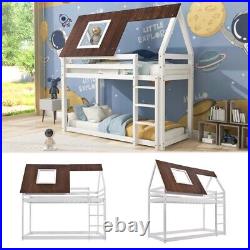 Single Bunk Bed Wooden Frame 3FT Kids Canopy Sleeper Pine House Bed