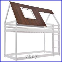 Single Bunk Bed Wooden Frame 3FT Kids Canopy Sleeper Pine House Bed