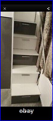 Single Bunk Cabin High Sleeper Bed with storage, Desk & Wardrobe grey & white
