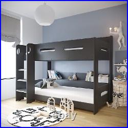 Single Kids Bunk Bed Dark Grey Wooden with Shelves and Ladder