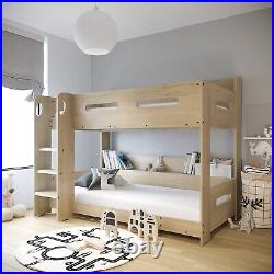 Single Kids Bunk Bed Light Oak with Shelves and Ladder