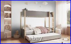 Single Wooden Bunk Bed Engineered Wood Ladder Pull Out Trundle Storage Bedframe