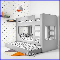Single Wooden Bunk Bed Grey Kids with Trundle Bed and Two Ladders Modern