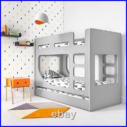 Single Wooden Bunk Bed Grey Kids with Trundle Bed and Two Ladders Modern