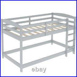 Single Wooden Bunk Bed for Kids with Trundle Bed and Ladder Modern Grey White