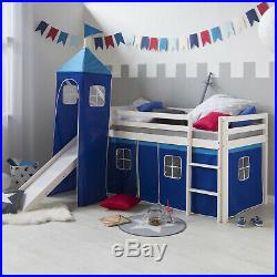 Single Wooden Mid Sleeper Bunk Cabin Bed Tower Solid Pine Tent Blue Slide 90x200