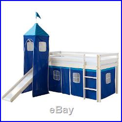 Single Wooden Mid Sleeper Bunk Cabin Bed Tower Solid Pine Tent Blue Slide 90x200