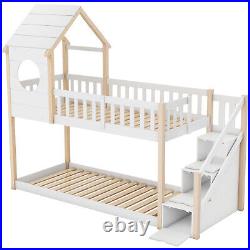 Singler Cabin Bunk Bed Kids High Sleepe Solid Pine Wood Frame Slats Childrens
