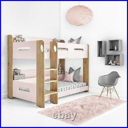 Sky Bunk Bed in Pink and Oak Ladder Can Be Fitted Either Side