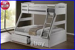 Sleepland White Wooden Triple Bunk Bed With Storage Drawers Single Over Double