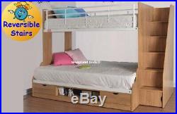 Small Double Wooden Bunk Bed With Storage Stairs In An Oak Finish New Bunks